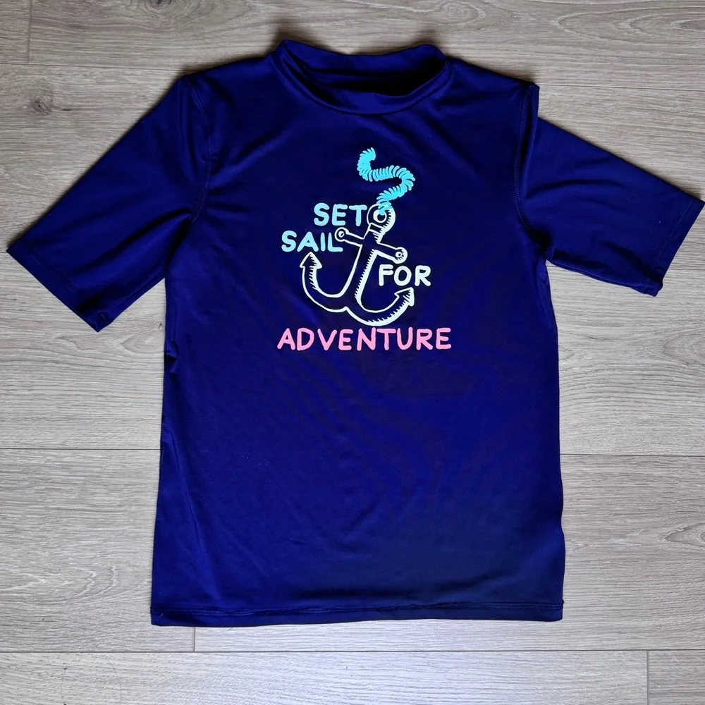 Cat & Jack Kids Navy‎ Blue Adventure Swim Shirt UPF 50+ Size L 12/14